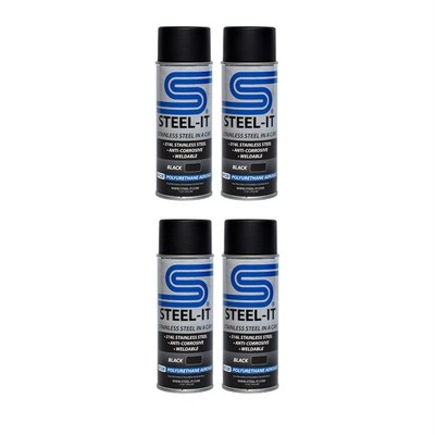 Steel-It Black Polyurethane Aerosol, Stainless Steel In A Can, 4 Pack, 14 Oz.