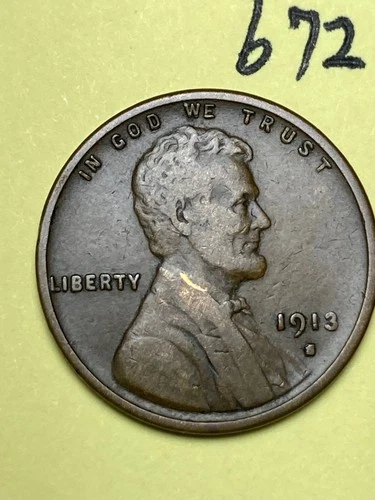 1913-S LINCOLN WHEAT CENT, low mintage date, "FINE" condition #672