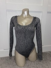 Forever 21 Gray Snake Print Long Sleeve Bodysuit Size S/M