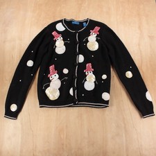 vtg 90s KAREN SCOTT snowman Christmas winter holiday cardigan sweater MEDIUM tag