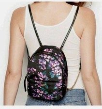 Victoria's Secret Floral Print Backpack Black Pink Purple Adjustable Strap