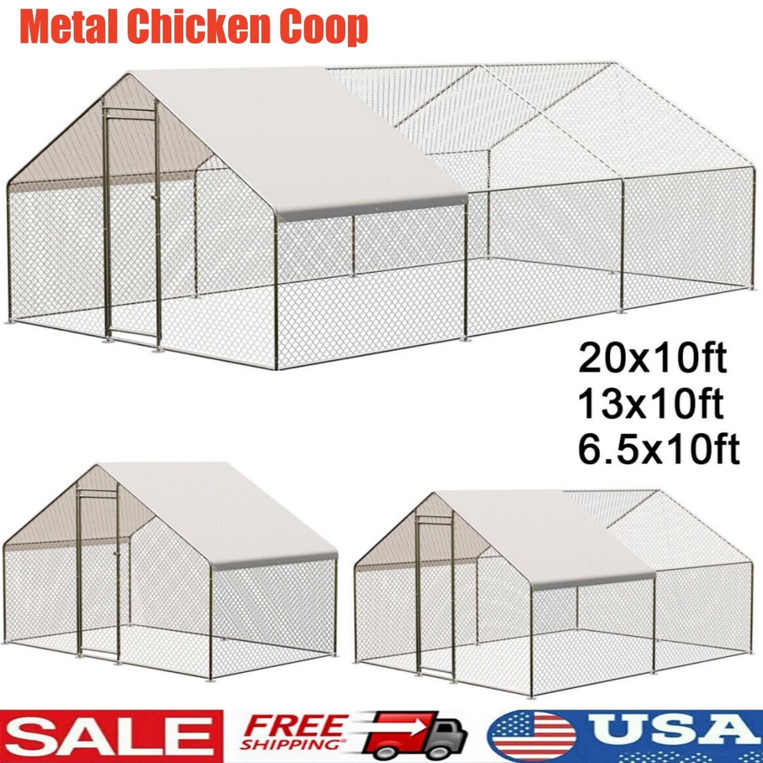 20 x10ft Walk-in Metal Chicken Coop Poultry Cage Pet House w/ Chicken Run Cover