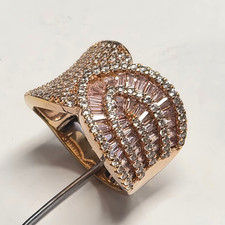 Signed YGI Sterling Silver 925  Gold Vermeil Pink CZ Statement Ring Size 6.75