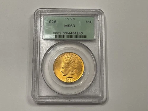 1926 GOLD EAGLE USA $10 INDIAN HEAD COIN PCGS MINT STATE 63 GREEN LABEL MS63