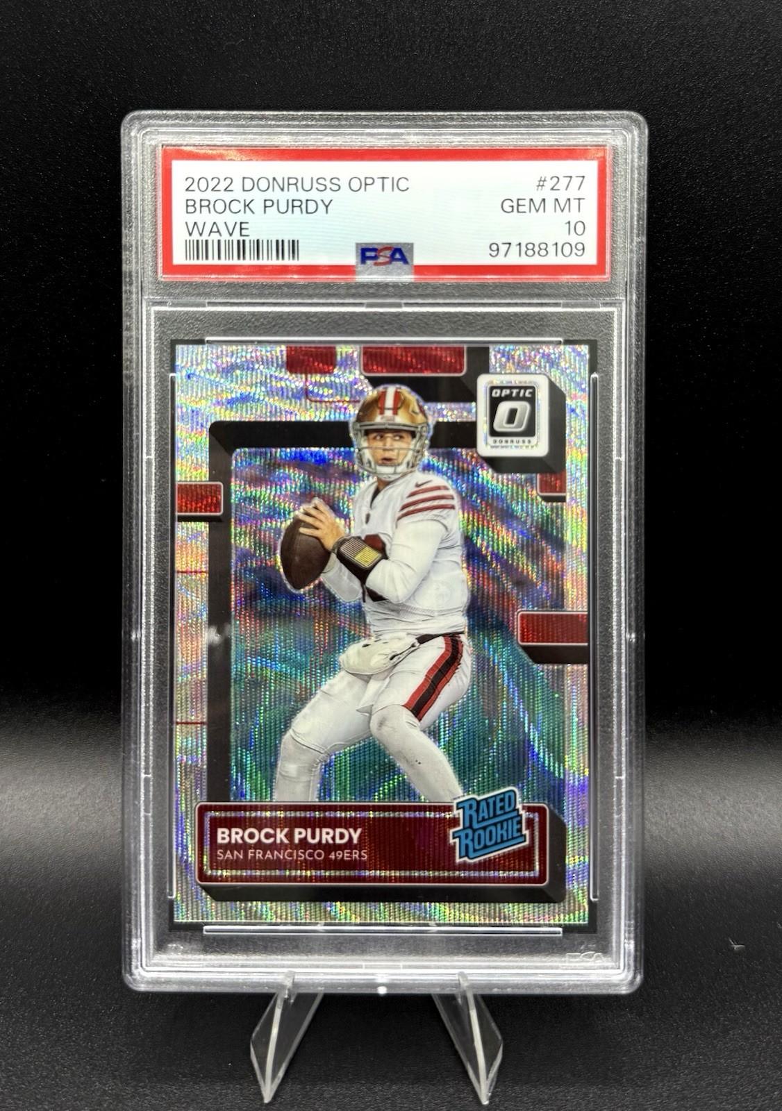 2022 Donruss Optic Brock Purdy Wave /300 #277 PSA 10 (RC) (Low Pop) 49ers view 1