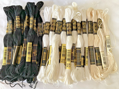 DMC 25 Mouline Special 8M Coton A Broder Embroidery Thread Lot of 40 White Black