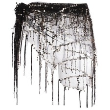 Belly Dance Hip Scarf Sequin Triangle Wrap Skirts Black/Silver