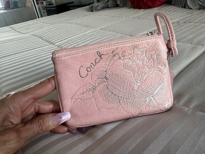 Coach Pink Flower Embossed Zip Wallet Coin Purse | eBay