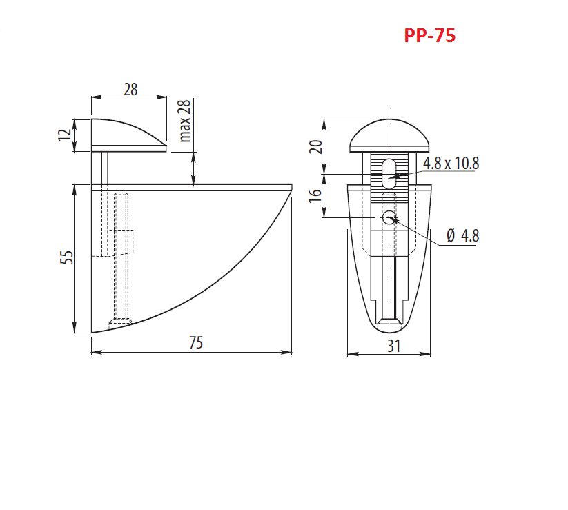 GLASS SHELF BRACKETS SUPPORT(MINI PP45) OR (MEDIUM PP75) eBay