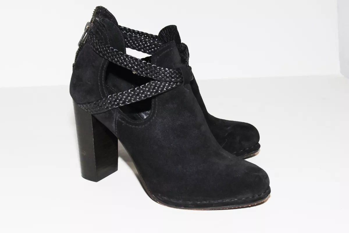 Frye Suede Margaret Braid Shootie Ankle Boots Block Heel Black size 8