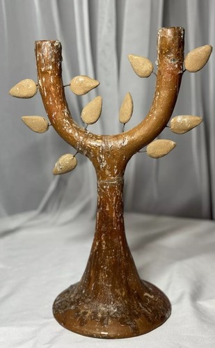 VTG Mexican Folk Art Tree Life Candelabra Rustic Brutalist PRIMITIVE Clay READ