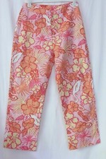 Vintage LILLY PULITZER Orange/Pink/Yellow Print Front Zip Cropped Pants Sz 2 EXC
