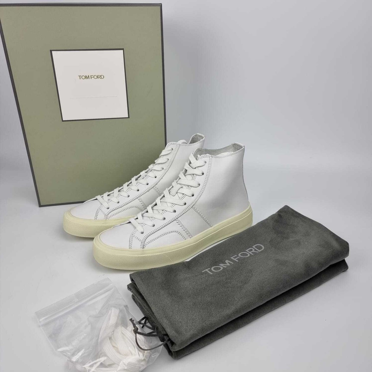 TOM FORD Cambridge White Leather High Top Sneakers New Size US 10