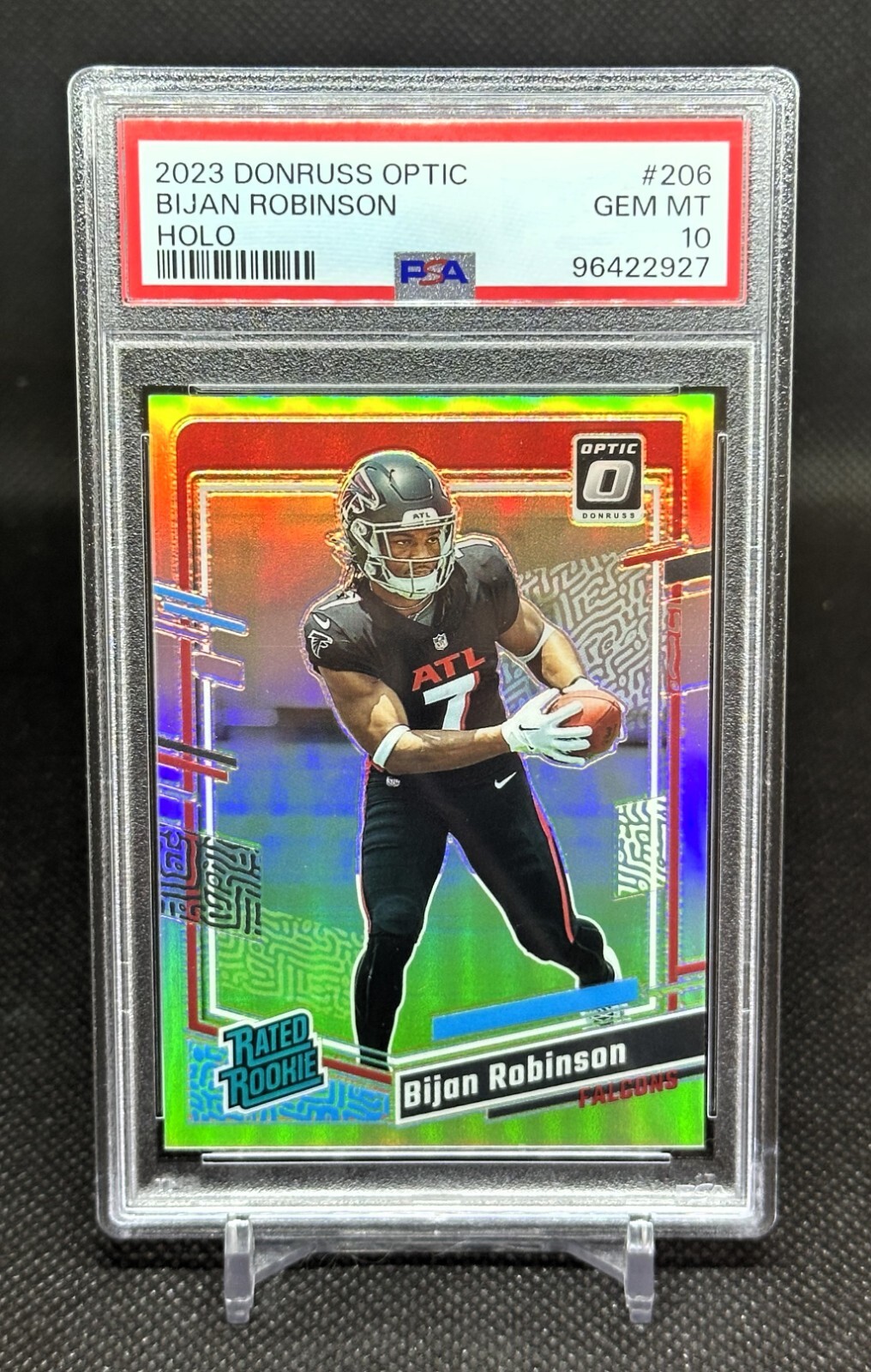 2023 Donruss Optic Bijan Robinson #206 Rated Rookie Silver Holo Falcons PSA 10