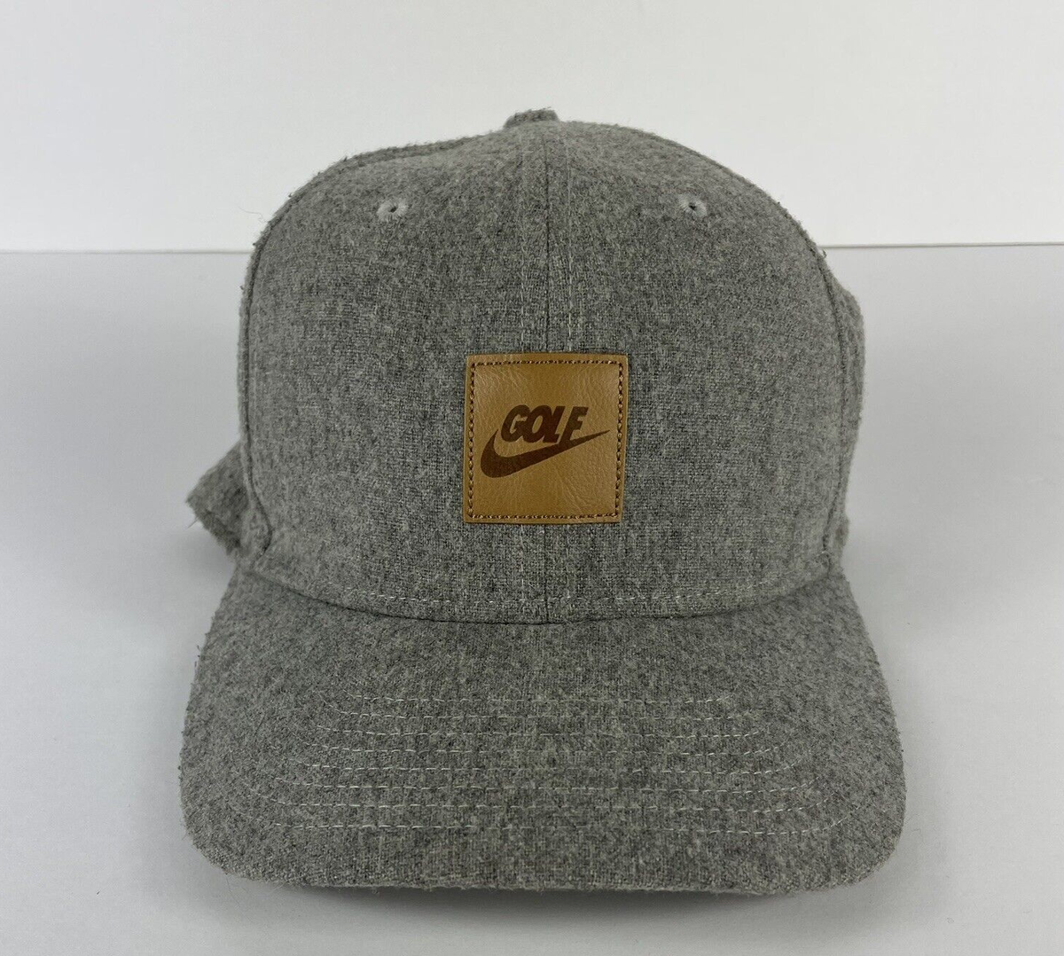Nike Golf Hat Gray Adjustable Dri-Fit Wool/Rayon Blend Cap Leather