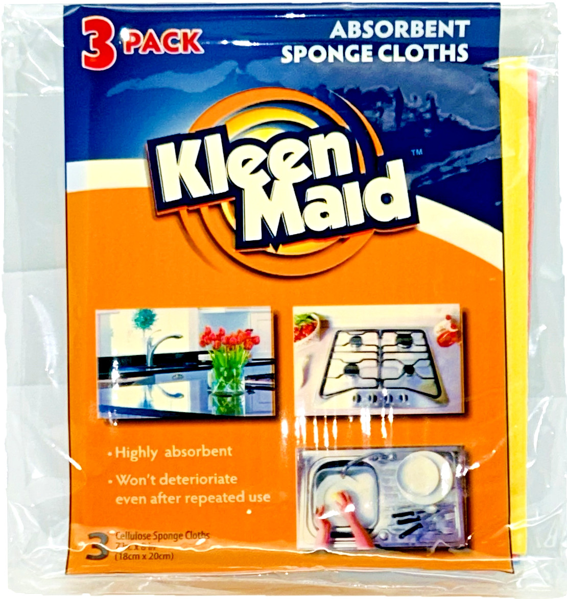 Kleen Maid Highly Absorbent Cellulose Home Kitchen Sponge Cloths  7x8 in 3 Pack
