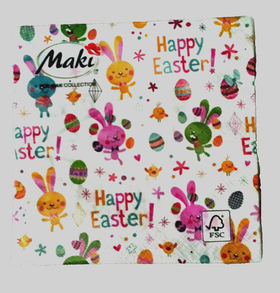 Servietten Ostern Lustige Hasen Eier Happy Easter! Weiss Bunt 20 St 33X33 Cm Neu-image