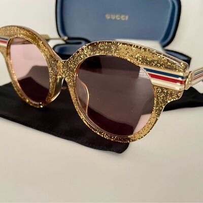 New! Authentic! Gucci Gold Glitter GG Logo Sunglasses Strips