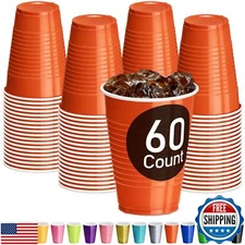 DecorRack Orange Plastic Cups, 12 oz Disposable Cups, Party Supplies (60 Coun