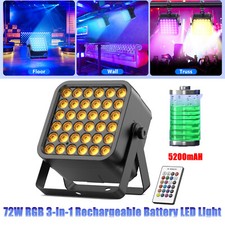 Rechargeable Battery 72W RGB Par Can Light LED Stage Wash Lights DJ Party Disco