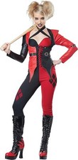 Psycho Jester Chick Harlequin Clown Circus Fancy Dress Halloween Adult Costume
