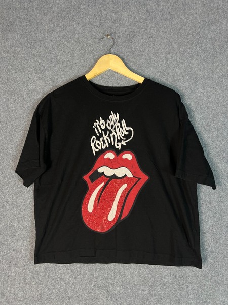 Buda Jeans Co The Rolling Stones T Shirt Womens Large Black Graphic Cotton Logo