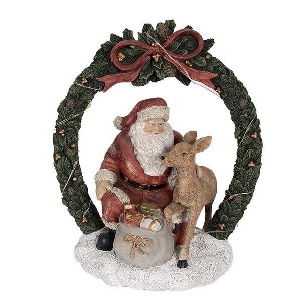 Clayre & Eef Figur Weihnachtsmann Nikolaus Mit Reh Im Kranz Weihnachten-image