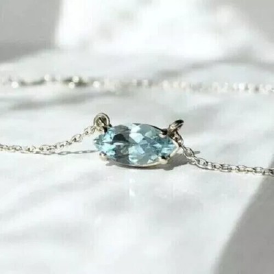 Solitaire Pendant 1.62Ct Marquise Cut Lab-Created Aquamarine 14K White Gold Over