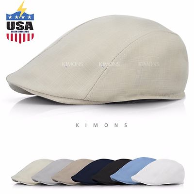 Summer Plain Linen Newsboy Gatsby Cap Ivy Hat Golf Driver Mens Flat Cabbie 