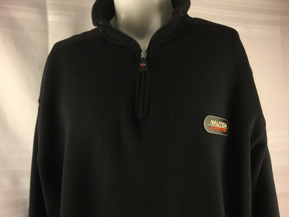 Pullover Nautica Competition Grande Negro 1/4 Cremallera Algodón Poli Usado en Excelente Condición YGI 61tt Foto 3 de 4