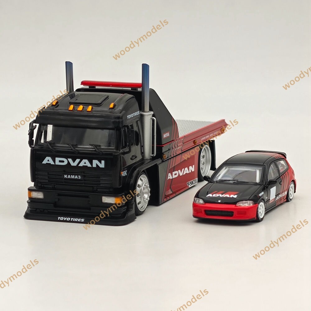 SH 1:64 KAMA3 Tow Truck Advan Version with EK9 Diecast Model Car