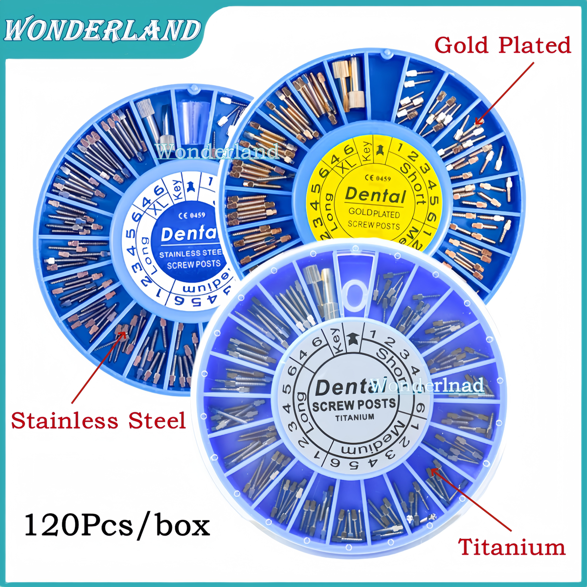 120Pcs Dental Screw Post Gold/Silver Plated Titanium Kit Conical