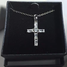 QVC Ladies Cross Pendant clear rhinestone with 18" necklace in a gift box