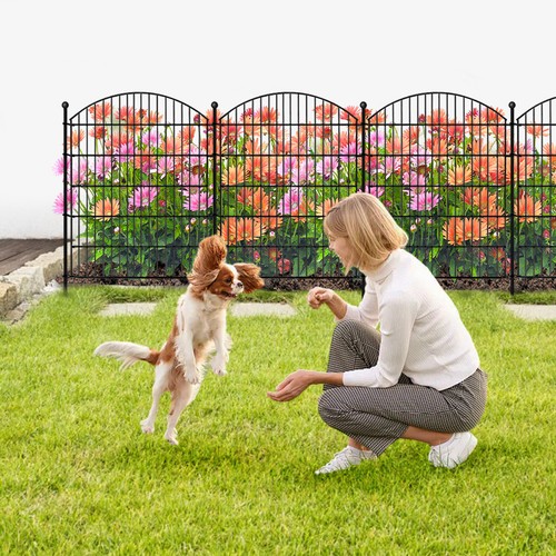 10 Panels Garden Fence With Gate Metal Animal Barrier Wire Border Ground Stake - Picture 6 of 9