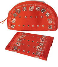 VTG Ralfeaux Hook and Loop Fold Wallet w Cosmetic bag Paisley RED Bandana Cowboy