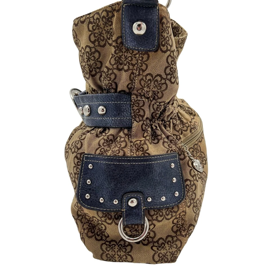 Kathy Van Zeeland Handbag Satchel Purse Gold Navy Elastic Durable Silver Accents - Image 4 of 4