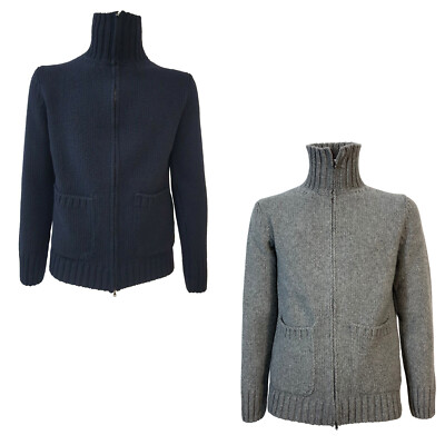H953 Zip-Offenes Shirt 100% Wolle Mit Taschen Tokyo Made In Italy