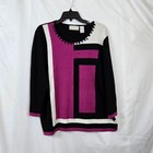 Alfred Dunner Woman Black Pink White Geometric Colorblock Long Sleeve Sweater 1X