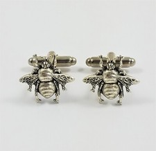 Silver Honey Bee Cufflinks Wedding Groomsmen Bees Insect Animal Wildlife Nature