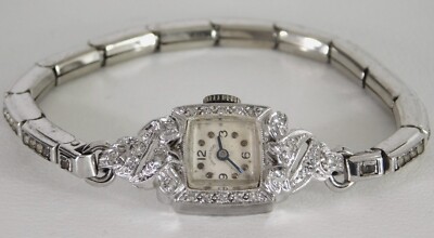 1930'S ESTATE PLATINUM AND DIAMOND LADIES WRIST WATCH HAMILTON 911 17 JEWEL 