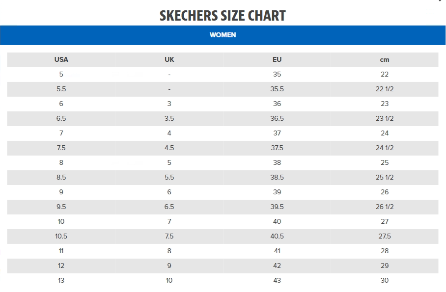 Arch Fit Skechers Shoe Width Chart Skechers (GAR136620) Ladies