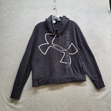 Under Armour Women Sweatshirt XL Black Hoodie Big Logo Fleece Loose Fit Pullover