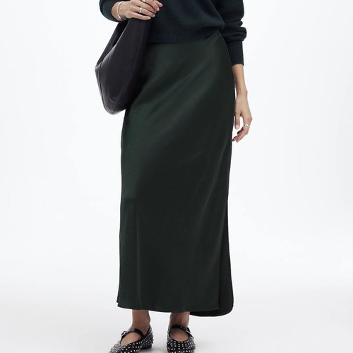 Neu mit Etikett defekt Madewell Gr. 14 Satin Maxi-Schlupfrock Luxus Waldgrün 37" L NT393