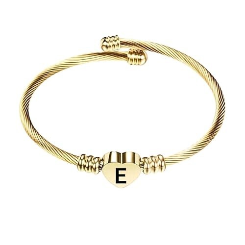 Stainless Steel Heart Word-E Bracelet Engraved Charm Bracelet for Women Golden