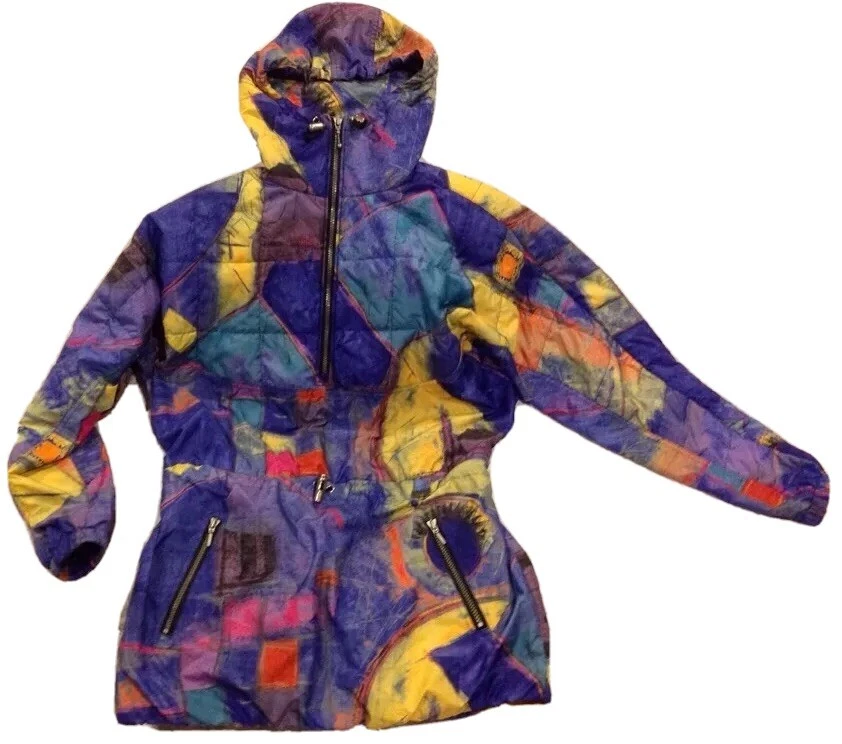 vtg 90s wild hip hop multi color funky print NILS ski jacket coat