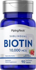 Biotin 10,000mcg Nail Skin Hair  90 Tablets  Vegetarian  by Piping Rock
