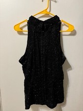 Women "Papell Boutique" blk heavily beaded , sleevelss top. Size L P.O.