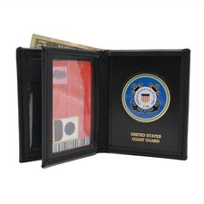 U S Coast Guard Medallion Wallet Military Veteran Leather Black Perfect Fit