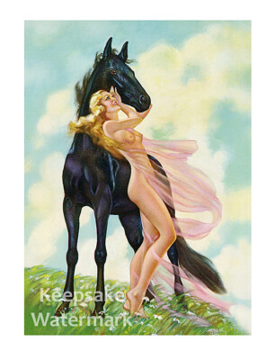 Vintage Lady Godiva Reproduction Cotton Crazy Quilt Block