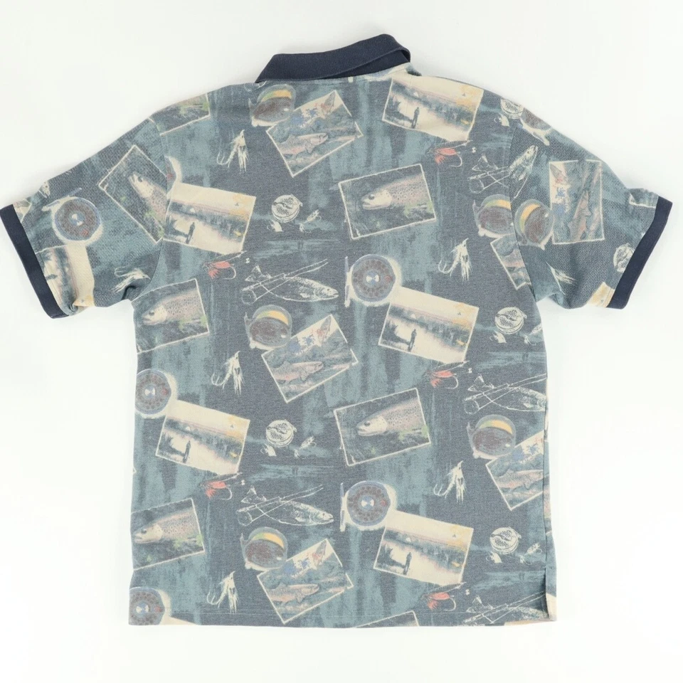 VTG Summa Trout Fly Fishing  Cotton All Over Print Polo Shirt Men's L - Image 4 of 4